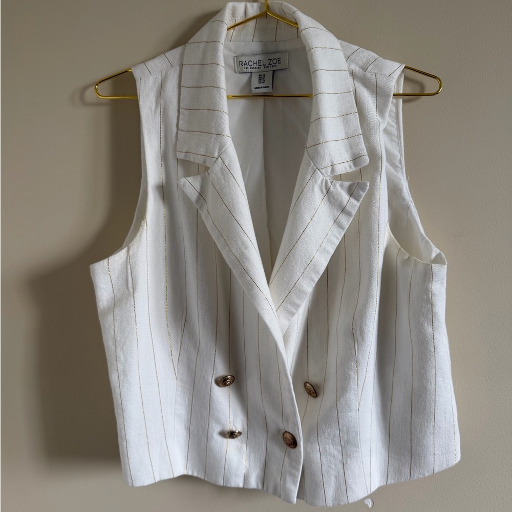 Rachel Zoe Cream Pinstripe Double-Breasted Sleeveless Blazer Vest